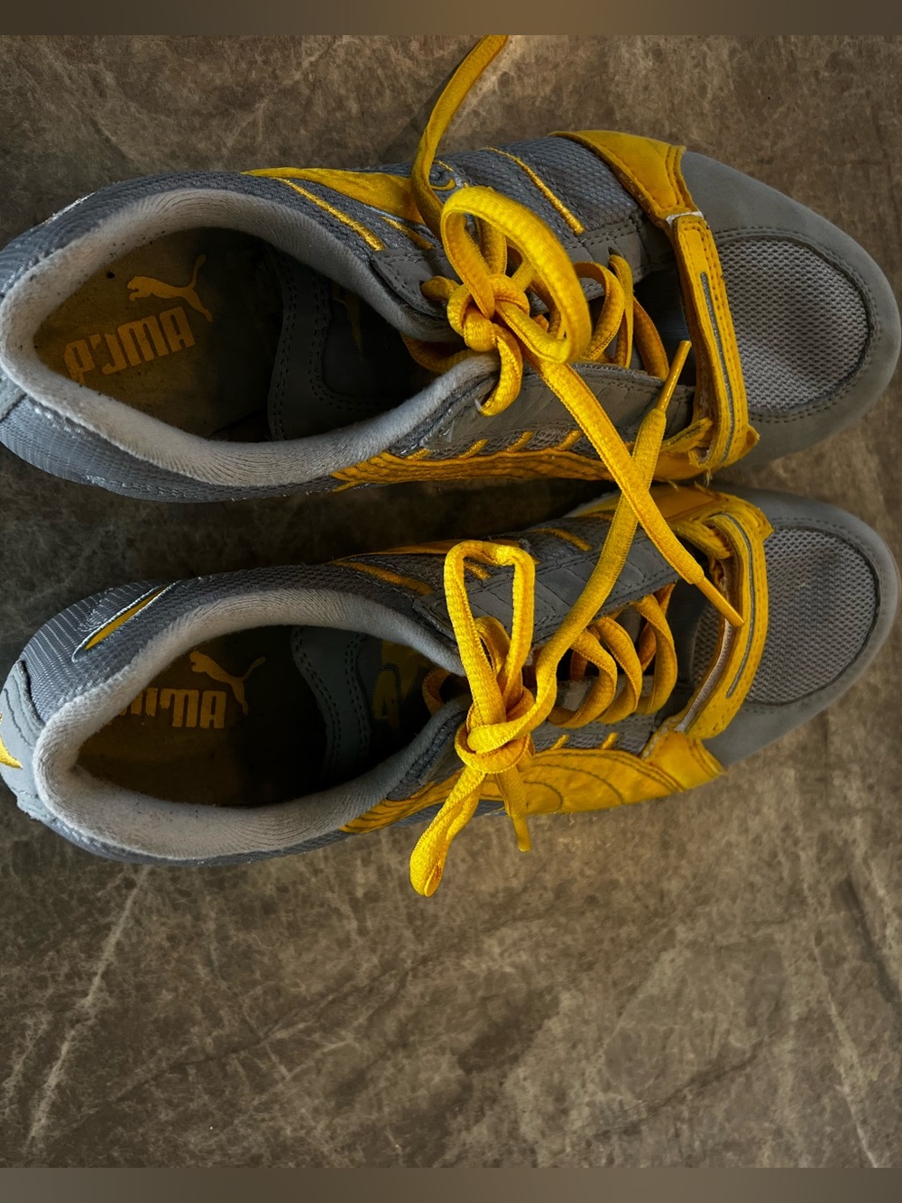 Puma sneakers, grey and yellow. Lightly worn